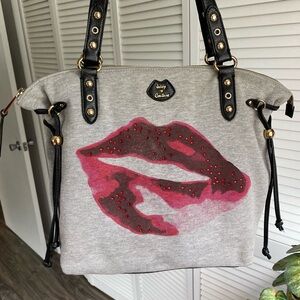 Y2K 2010s Juicy Couture Jersey Knit Rhinestone Lips Tote Bag